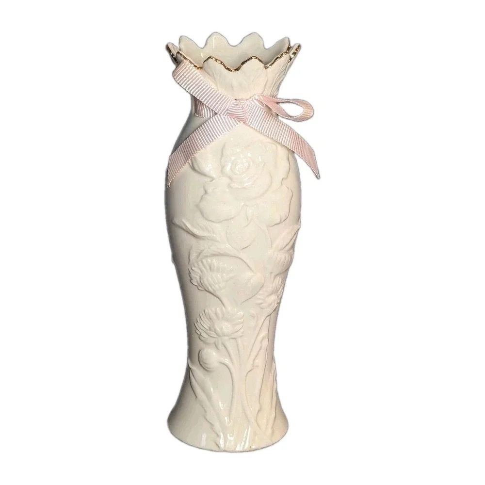 Lenox Vase Rose Bud Pink Ribbon 8